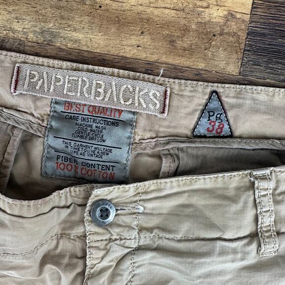 Paperbacks Men's Size 38 Tan Cotton Flat Front Cargo Shorts #124458 - Picture 2 of 9